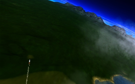 while we await orbital burn in a few minutes, here's the rocket going supersonic from the Raker's ventral cam