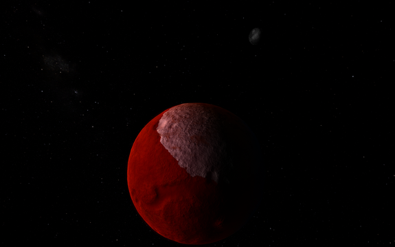 here we go! Passing 755.5km over the northern ice caps of Duna, with Ike in the background. Beautiful.