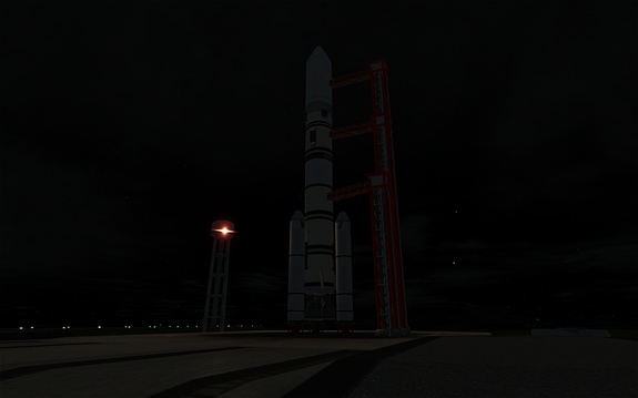 Duna I with Duna and Jool rising to the east. Liftoff tomorrow at 20:00 UTC for this historic mission!