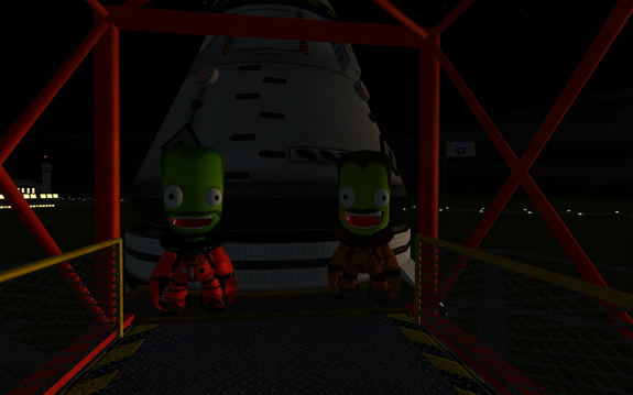 Cmdr Bob and Capt Wehrtop all ready and excited to climb aboard and get capsule preflight underway