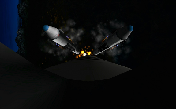 Mun I booster separation was not an issue. Here's the view from the main fuel tank cam as the SRBs cut loose at 7.6km