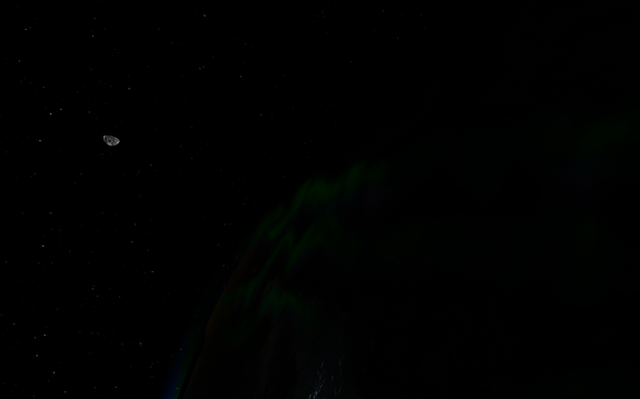 here's a photo from over the north pole, with some faint aurora - haven't had much sunspot activity on Kerbol lately