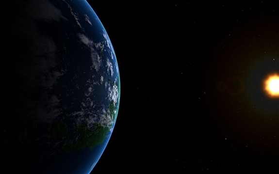 our first batch of eye candy arrived from the onboard cameras. Here's a shot from 365Km. Can you spot the planets?