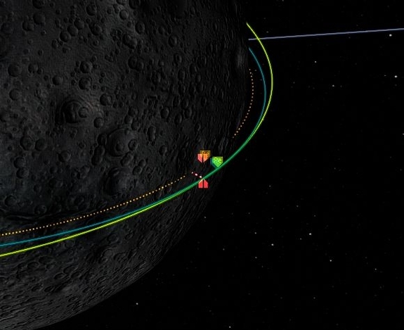 we're set for impact, lower chevron is Munar Orbiter III's position. It may not be far enough behind but we'll see